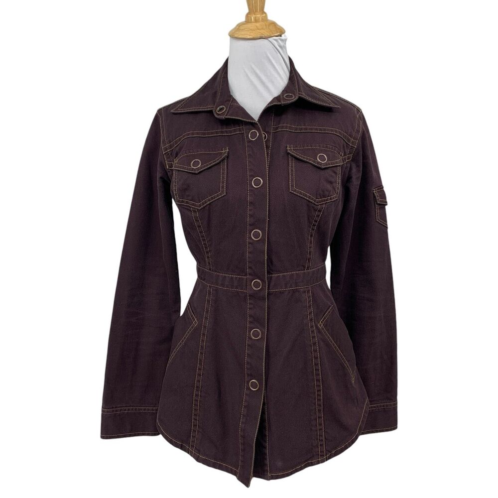Cabi Jacket Womens XS Extra Small Espresso Denim Halftime Tailored Safari Snap